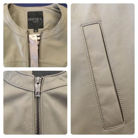 HAYDEN Collection GRAY GREY GENUINE LAMB LEATHER JACKET LARGE Crop Stretchy Zip - Picture 10 of 13